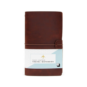 NOTE BOOK, TRAVEL, BROWN FAUX LEATHER